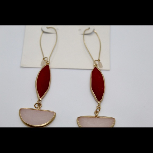 Gold outlined geometrical gemstone drop earrings - Picture 2 of 3